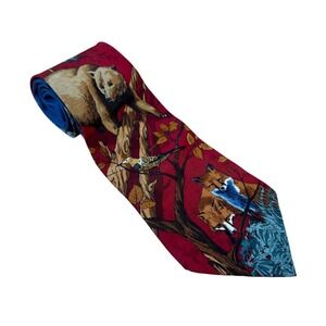 Vintage 1995 World Wildlife Fund Grizzly Bear Fox Owl Nature Menswear 100% Silk